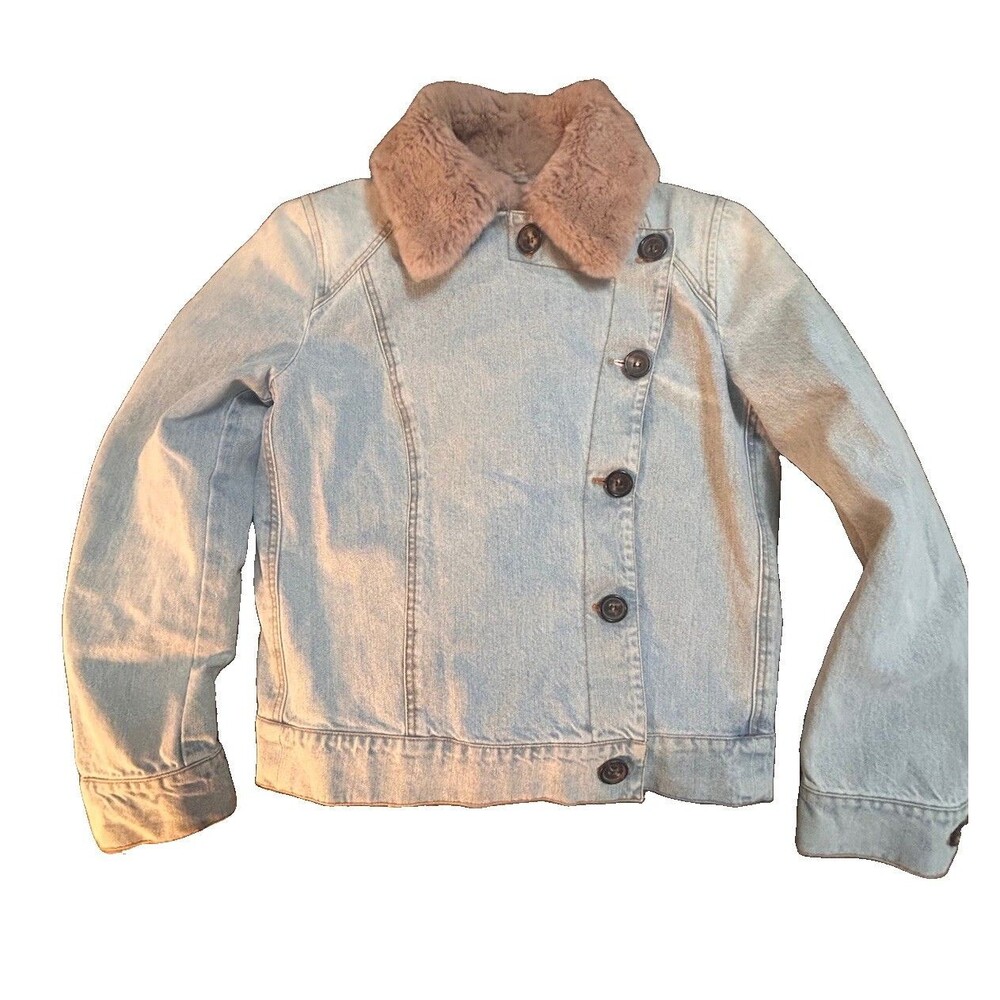 Max Mara Denim Jacket Rabbit Fur Lined Italy Designer Jean Jacket Size 38 VTG